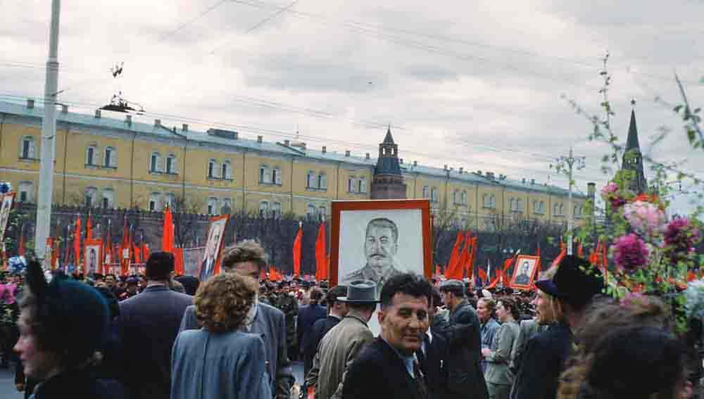 Among the crowd during a parade on Manezhnaya ploshchad, Moscow.