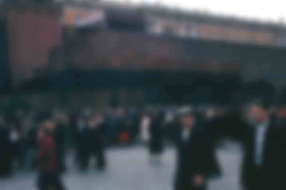 Crowds around the Lenin Mausoleum on Red Square.