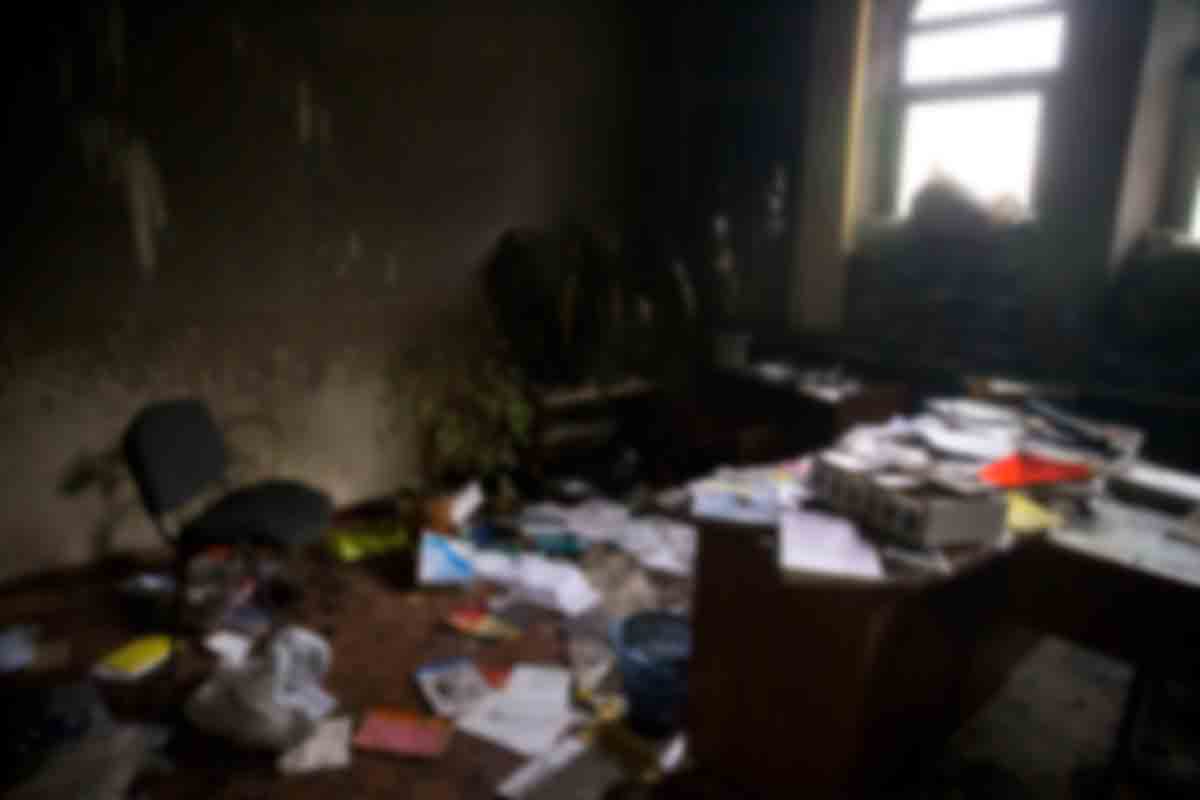 The interior of the security service building in Slovyansk on July 7, 2014, two days after Igor Girkin and his Russia-backed militants retreated from the city, leaving behind the “tribunal” documents.